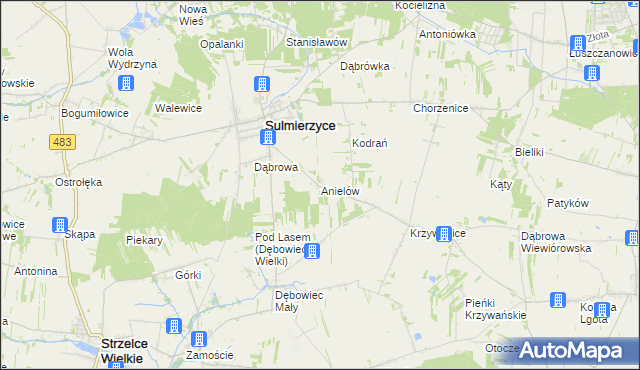 mapa Anielów gmina Sulmierzyce, Anielów gmina Sulmierzyce na mapie Targeo