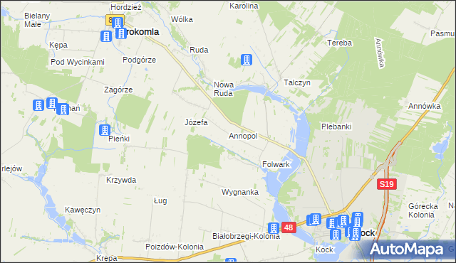 mapa Annopol gmina Kock, Annopol gmina Kock na mapie Targeo