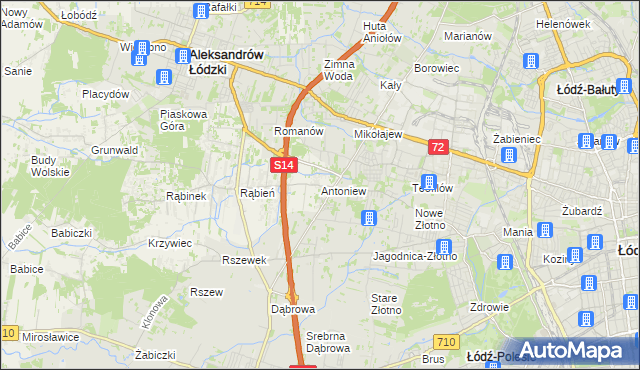 mapa Antoniew gmina Aleksandrów Łódzki, Antoniew gmina Aleksandrów Łódzki na mapie Targeo