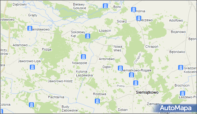 mapa Antoniewo gmina Siemiątkowo, Antoniewo gmina Siemiątkowo na mapie Targeo