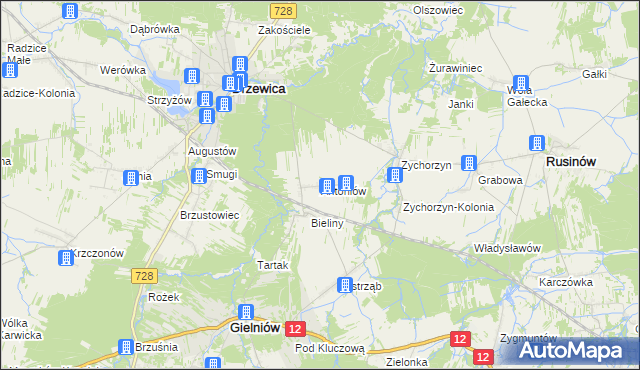 mapa Antoniów gmina Gielniów, Antoniów gmina Gielniów na mapie Targeo