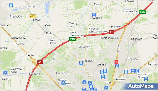 mapa Antoniów gmina Mykanów, Antoniów gmina Mykanów na mapie Targeo