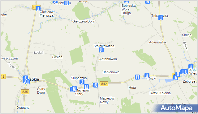 mapa Antoniówka gmina Wysokie, Antoniówka gmina Wysokie na mapie Targeo