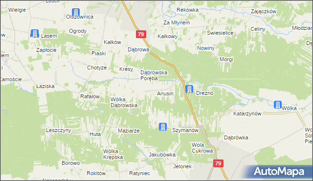 mapa Anusin gmina Ciepielów, Anusin gmina Ciepielów na mapie Targeo