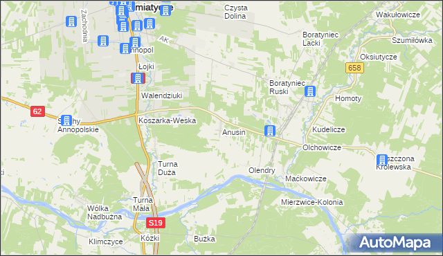 mapa Anusin gmina Siemiatycze, Anusin gmina Siemiatycze na mapie Targeo