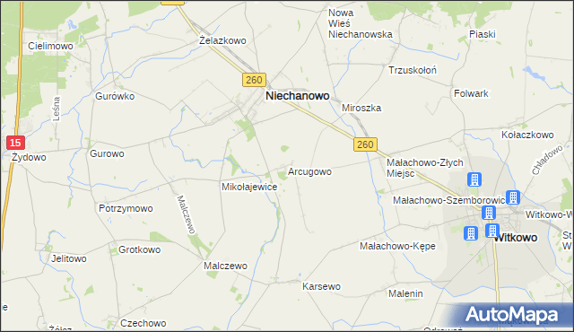 mapa Arcugowo, Arcugowo na mapie Targeo
