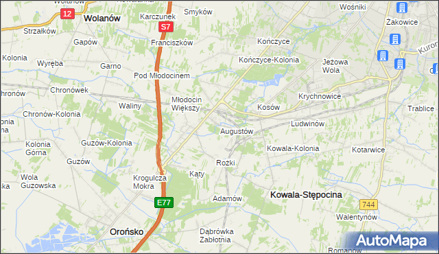 mapa Augustów gmina Kowala, Augustów gmina Kowala na mapie Targeo