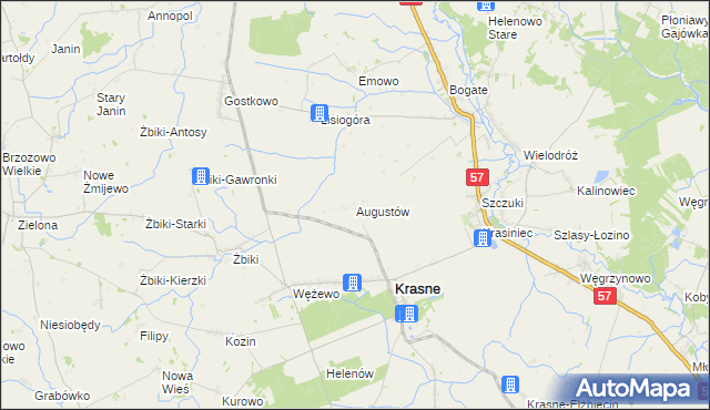 mapa Augustów gmina Krasne, Augustów gmina Krasne na mapie Targeo