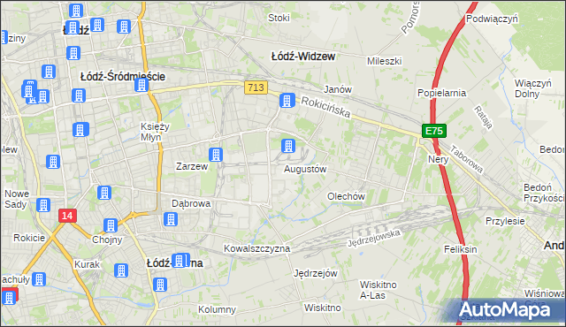 mapa Augustów gmina Łódź, Augustów gmina Łódź na mapie Targeo