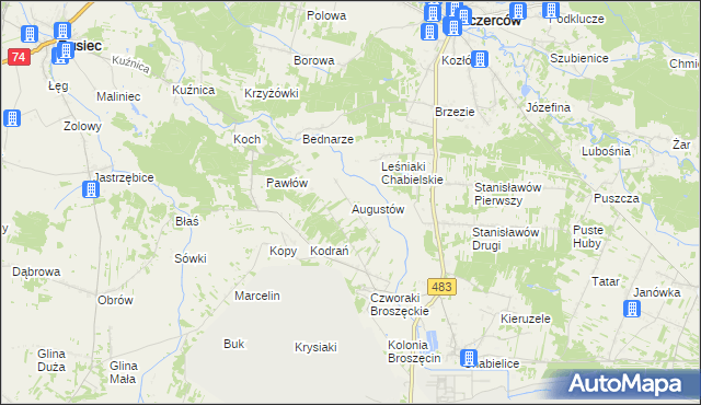 mapa Augustów gmina Rząśnia, Augustów gmina Rząśnia na mapie Targeo