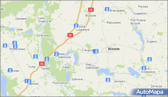 mapa Augustowo gmina Brzozie, Augustowo gmina Brzozie na mapie Targeo