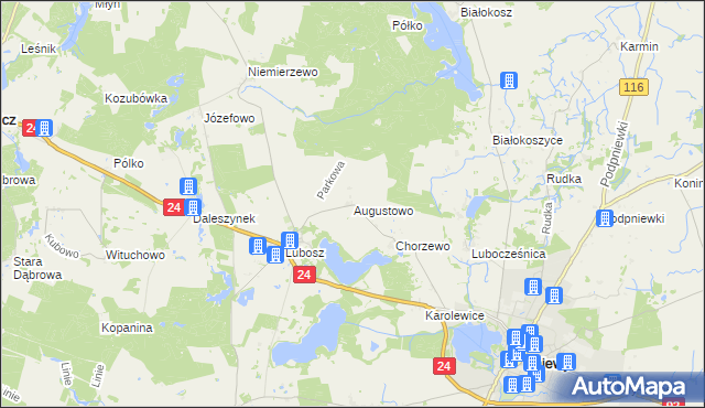 mapa Augustowo gmina Kwilcz, Augustowo gmina Kwilcz na mapie Targeo