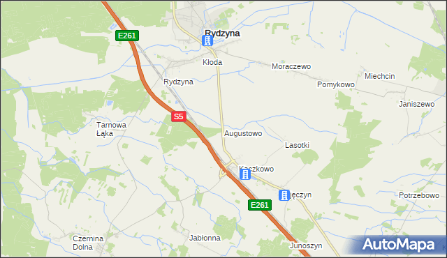 mapa Augustowo gmina Rydzyna, Augustowo gmina Rydzyna na mapie Targeo