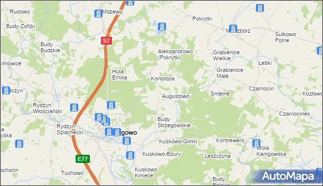 mapa Augustowo gmina Strzegowo, Augustowo gmina Strzegowo na mapie Targeo