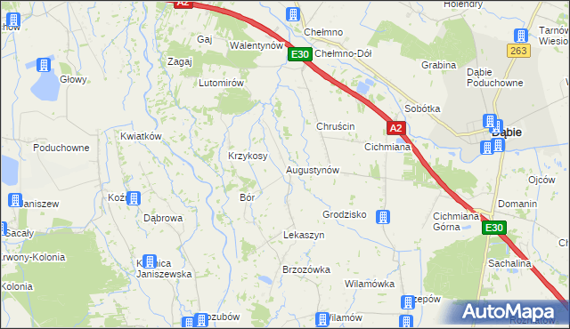 mapa Augustynów gmina Dąbie, Augustynów gmina Dąbie na mapie Targeo