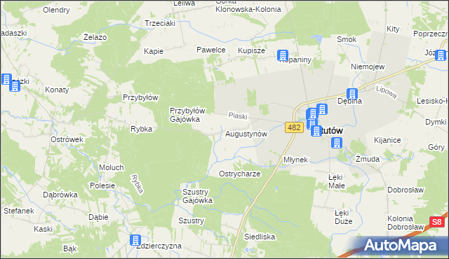 mapa Augustynów gmina Lututów, Augustynów gmina Lututów na mapie Targeo