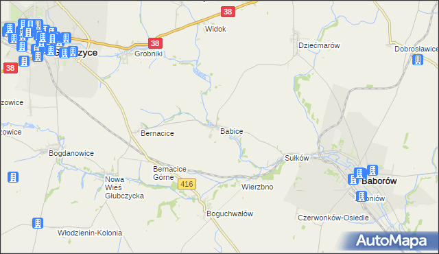 mapa Babice gmina Baborów, Babice gmina Baborów na mapie Targeo