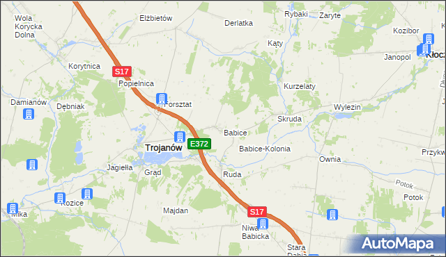 mapa Babice gmina Trojanów, Babice gmina Trojanów na mapie Targeo