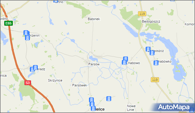 mapa Babin gmina Bielice, Babin gmina Bielice na mapie Targeo