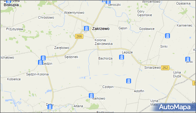 mapa Bachorza gmina Zakrzewo, Bachorza gmina Zakrzewo na mapie Targeo