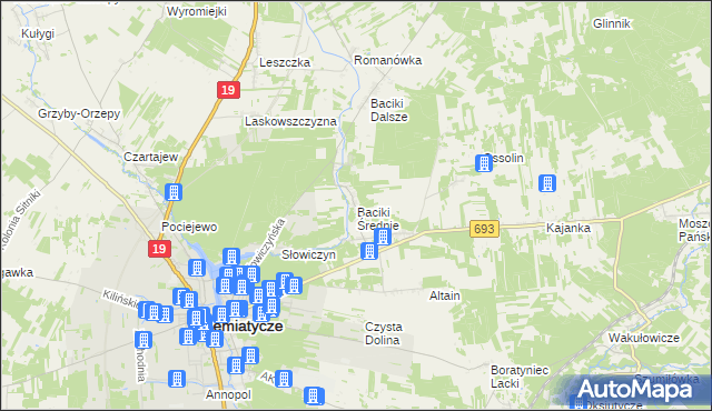 mapa Baciki Średnie, Baciki Średnie na mapie Targeo