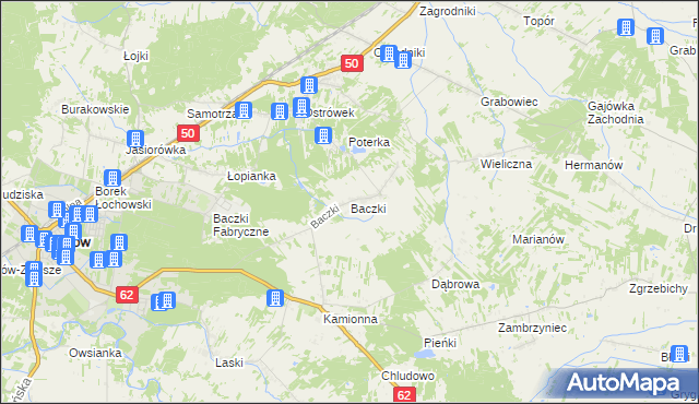 mapa Baczki gmina Łochów, Baczki gmina Łochów na mapie Targeo