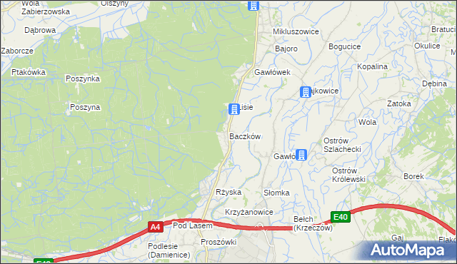 mapa Baczków gmina Bochnia, Baczków gmina Bochnia na mapie Targeo