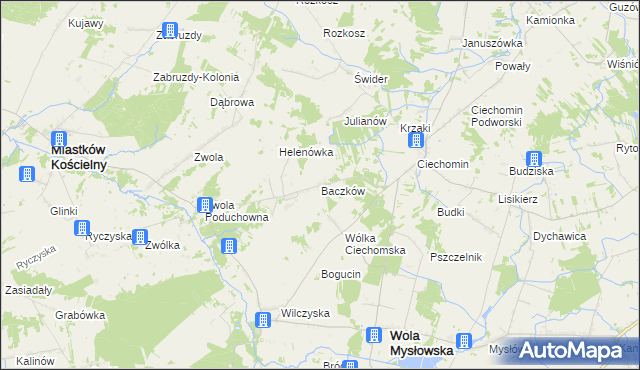 mapa Baczków gmina Wola Mysłowska, Baczków gmina Wola Mysłowska na mapie Targeo