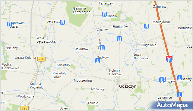 mapa Bądków gmina Goszczyn, Bądków gmina Goszczyn na mapie Targeo