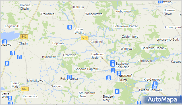 mapa Bądkowo Jeziorne, Bądkowo Jeziorne na mapie Targeo