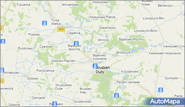 mapa Bądkowo Kościelne, Bądkowo Kościelne na mapie Targeo