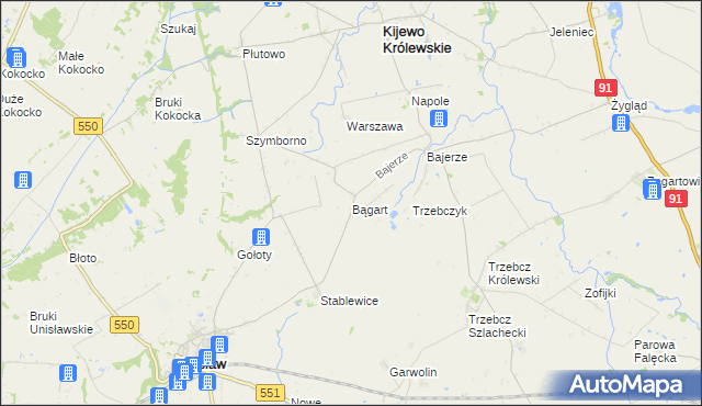 mapa Bągart gmina Kijewo Królewskie, Bągart gmina Kijewo Królewskie na mapie Targeo