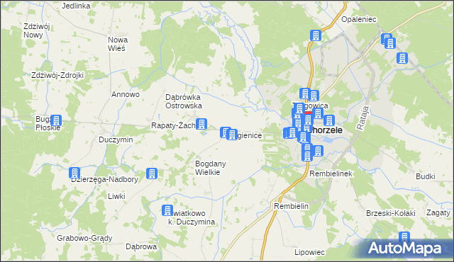 mapa Bagienice gmina Chorzele, Bagienice gmina Chorzele na mapie Targeo