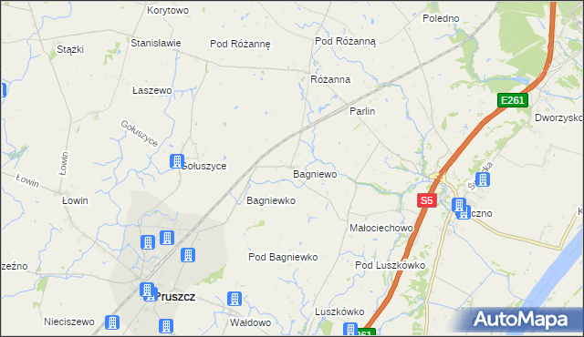 mapa Bagniewo gmina Pruszcz, Bagniewo gmina Pruszcz na mapie Targeo