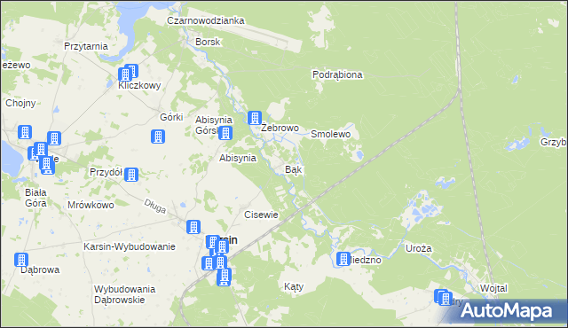 mapa Bąk gmina Karsin, Bąk gmina Karsin na mapie Targeo