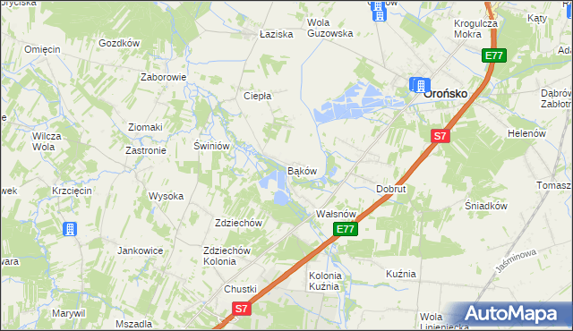 mapa Bąków gmina Orońsko, Bąków gmina Orońsko na mapie Targeo