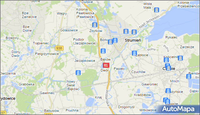 mapa Bąków gmina Strumień, Bąków gmina Strumień na mapie Targeo