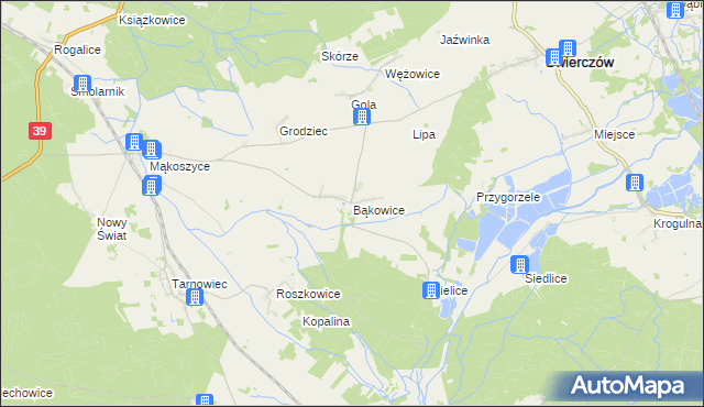 mapa Bąkowice, Bąkowice na mapie Targeo