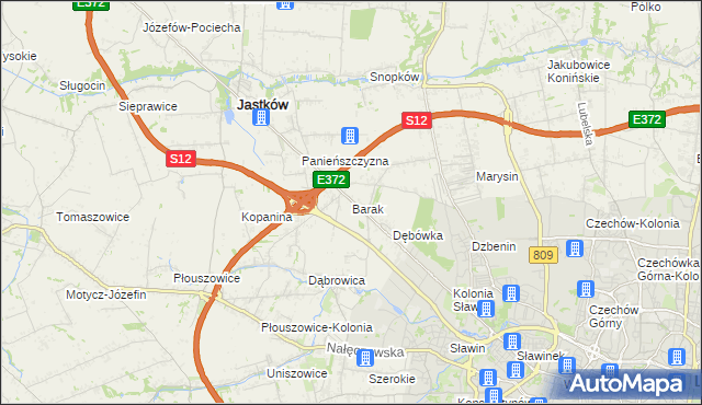 mapa Barak gmina Jastków, Barak gmina Jastków na mapie Targeo