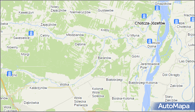 mapa Baranów gmina Chotcza, Baranów gmina Chotcza na mapie Targeo