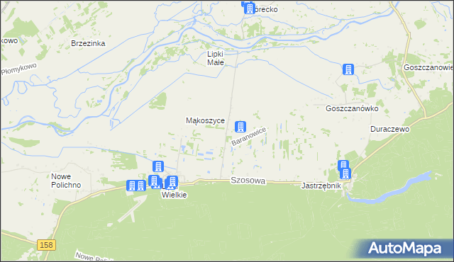 mapa Baranowice gmina Santok, Baranowice gmina Santok na mapie Targeo