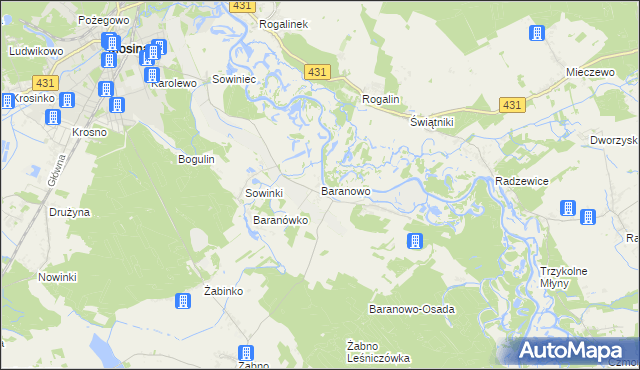mapa Baranowo gmina Mosina, Baranowo gmina Mosina na mapie Targeo