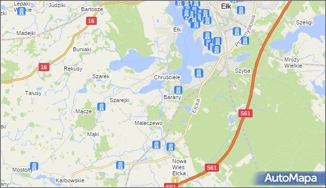 mapa Barany gmina Ełk, Barany gmina Ełk na mapie Targeo