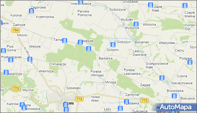 mapa Barbarka gmina Skała, Barbarka gmina Skała na mapie Targeo