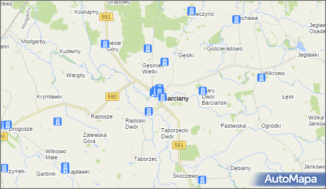 mapa Barciany, Barciany na mapie Targeo