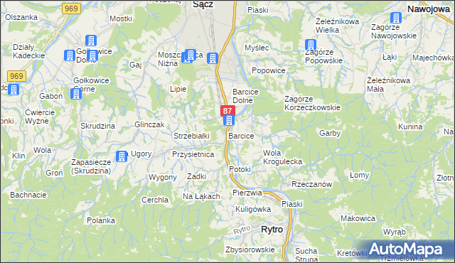 mapa Barcice gmina Stary Sącz, Barcice gmina Stary Sącz na mapie Targeo