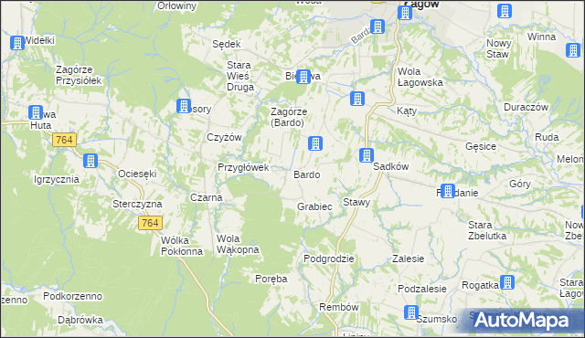 mapa Bardo gmina Raków, Bardo gmina Raków na mapie Targeo