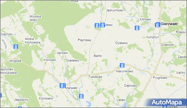 mapa Bartki gmina Dąbrówno, Bartki gmina Dąbrówno na mapie Targeo