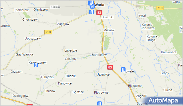 mapa Bartochów gmina Warta, Bartochów gmina Warta na mapie Targeo