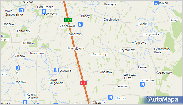 mapa Bartodzieje gmina Belsk Duży, Bartodzieje gmina Belsk Duży na mapie Targeo